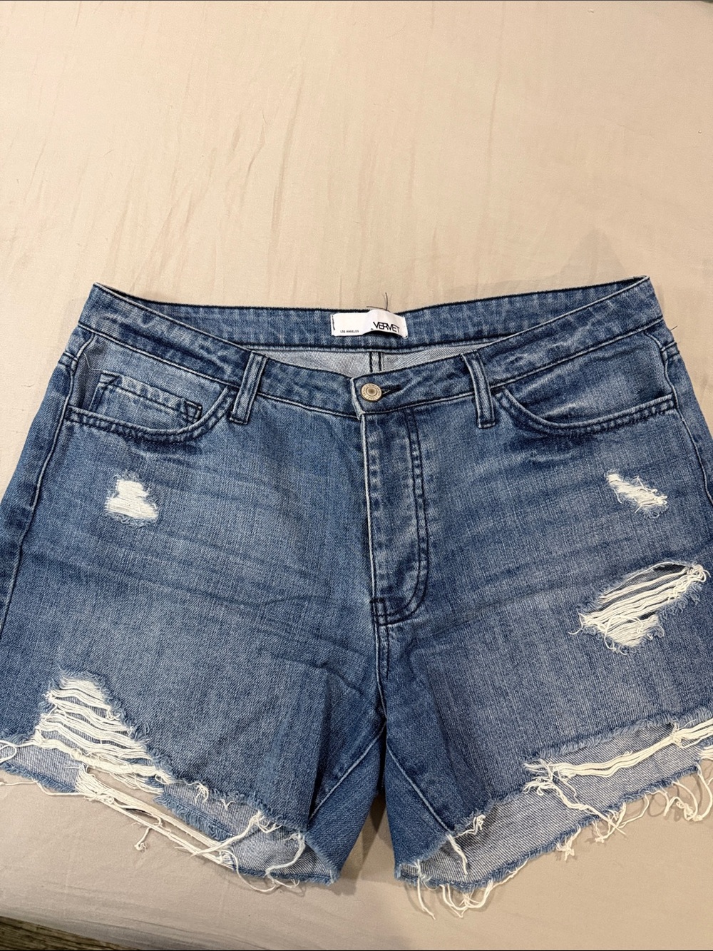 Distressed Blue Denim Jean Shorts by Vervet